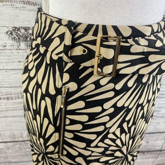 Talbots Skirt size 8 Petite Black Brown Floral Pencil Knee Belt Stretch Pockets - Picture 7 of 10